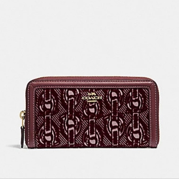 Coach Velvet Chain Print Accordion Zip Wallet - Picture 2 of 7